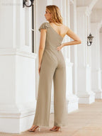 Numbersea Womens One Shoulder Chiffon Long Jumpsuit Formal Evening Dress Bridesmaid Dresses Pants
