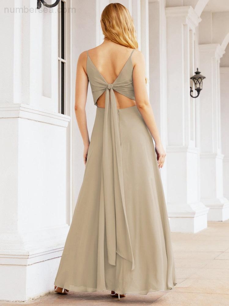 Numbersea Spaghetti Strap Bridesmaid Dresses V Neck Butterfly Back Fromal Evening Party Prom Gown 28036-numbersea