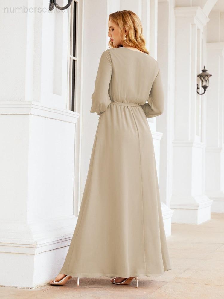 Numbersea Women's Chiffon Bridesmaid Dress A line Long Sleeves Formal Evening Prom Gown for Wedding Guest 28032-numbersea