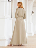 Numbersea Women's Chiffon Bridesmaid Dress A line Long Sleeves Formal Evening Prom Gown for Wedding Guest 28032-numbersea
