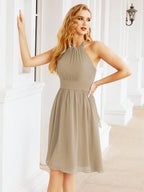 Numbersea Neckholder-Brautjungfernkleid aus Chiffon, kurz, ärmellos, formelles Partykleid, offener Rücken, 28023