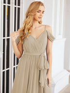 Numbersea Off The Shoulder Chiffon Bridesmaid Dress Long Formal Graduation Gown with Cowl Back 28069-numbersea