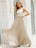 Lace Bridesmaid Dress Floor Length Evening Gowns with Pockets 28017-numbersea