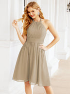 Numbersea Neckholder-Brautjungfernkleid aus Chiffon, kurz, ärmellos, formelles Partykleid, offener Rücken, 28023