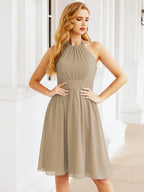 Numbersea Neckholder-Brautjungfernkleid aus Chiffon, kurz, ärmellos, formelles Partykleid, offener Rücken, 28023