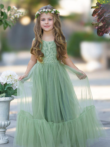 Vestido bohemio de tul con encaje hasta el suelo para niña de las flores 