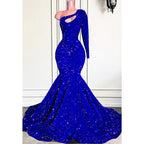 Einzigartiges Ballkleid mit glitzernden Pailletten und langen Ärmeln 