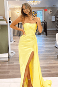 Numbersea Prom Dress Strapless Slit Elegant Temperament Dress