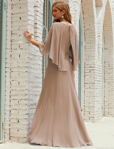 Numbersea Bridesmaid Dress Women Long Sleeve V-Neck Chiffon Formal Wedding Party 28018