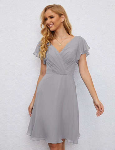 Numbersea Chiffon Bridesmaid Dress V Neck Short Cocktail Gowns For Juniors Homecoming Dresses 28077