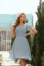 Neck Chiffon Bridesmaid Dresses Formal Cocktail Prom Gown Homecoming 28013 Grey
