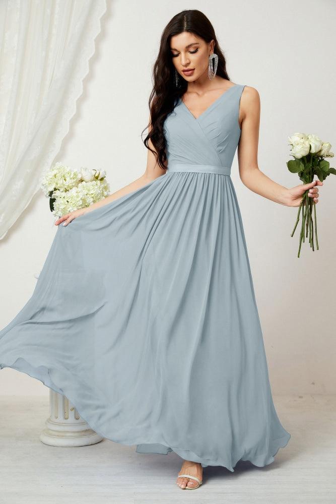 Women's Chiffon Long Bridesmaid Dresses A line Sleeveless Formal Prom Gown for Evening Party Homecoming Dresses 2808-numbersea