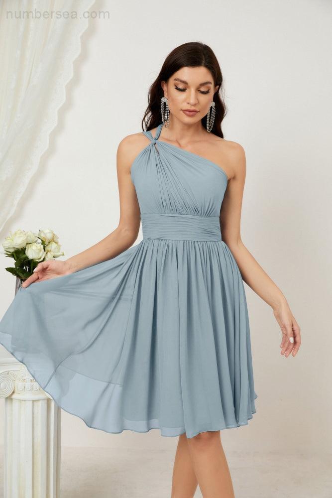 Numbersea Women Chiffon Short One Shoulder Bridesmaid Dress Formal Dresses For Party Homecoming 2804
