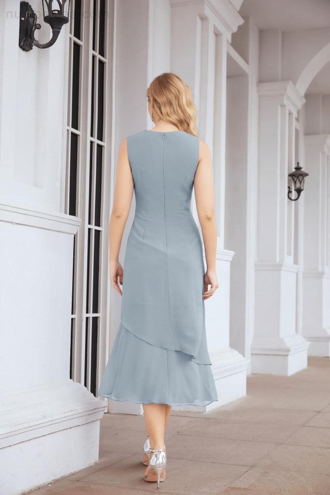 Numbersea Formal Party Gown Dress Chiffon Long Mother of The Bride Dresses with Ruffle Cape 28072 - numbersea