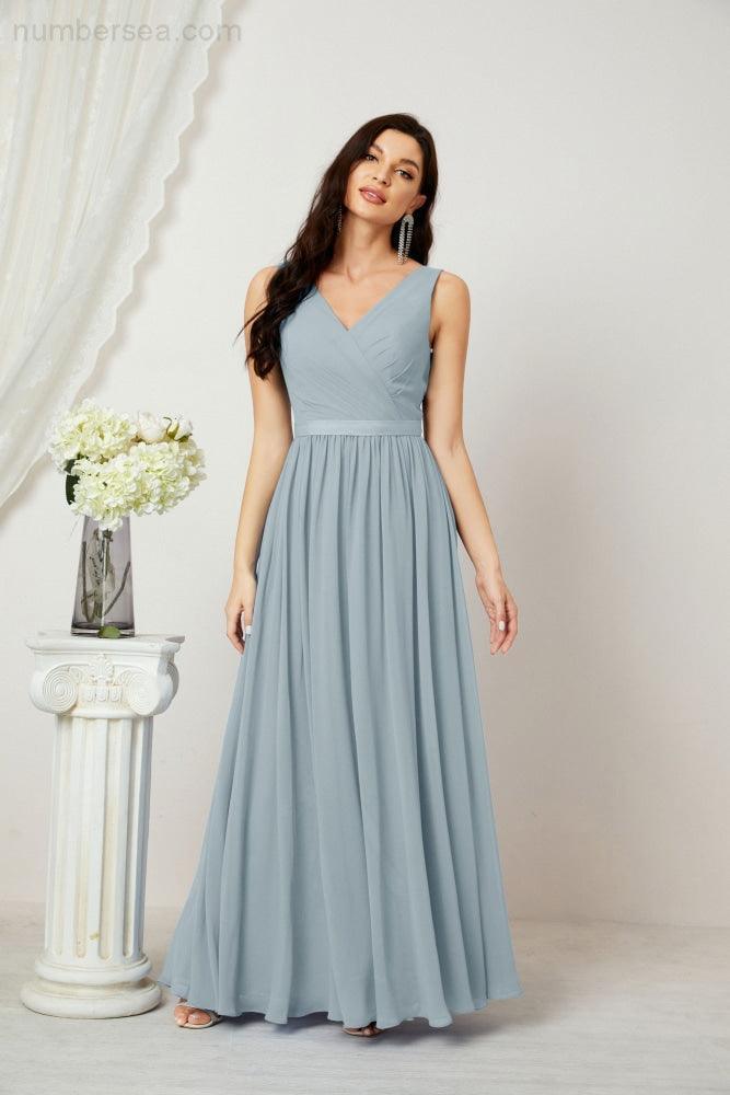 Women's Chiffon Long Bridesmaid Dresses A line Sleeveless Formal Prom Gown for Evening Party Homecoming Dresses 2808-numbersea