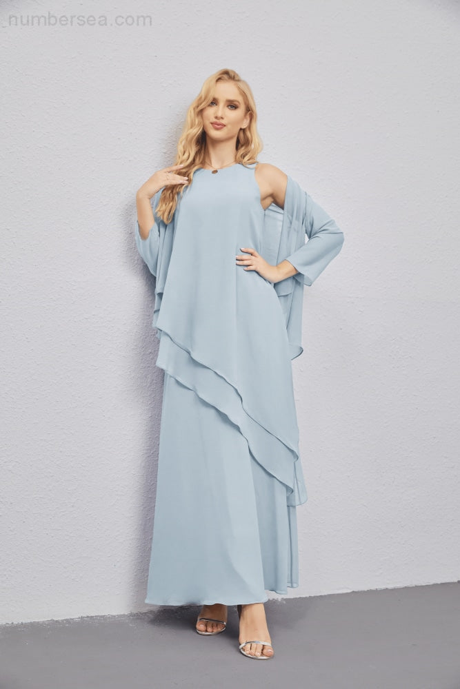Mother of Bride Dresses with Open Front Lightweight Cardigan Formal Prom Gown 28081-numbersea