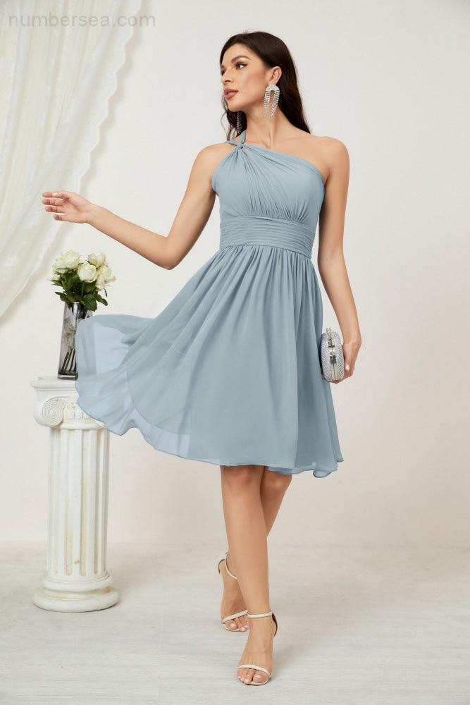 Numbersea Women Chiffon Short One Shoulder Bridesmaid Dress Formal Dresses For Party Homecoming 2804