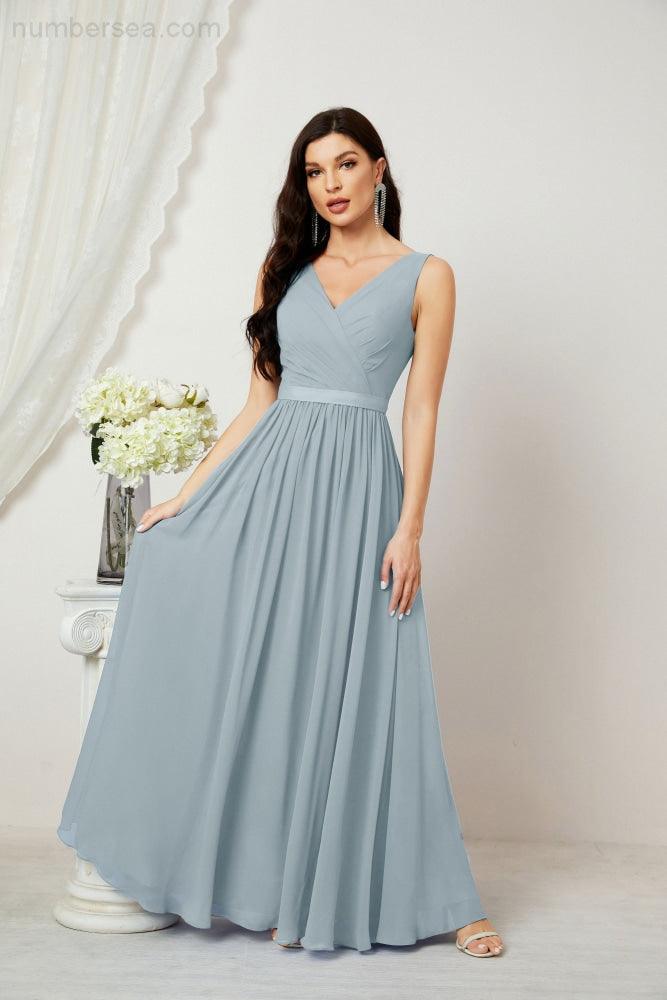 Women's Chiffon Long Bridesmaid Dresses A line Sleeveless Formal Prom Gown for Evening Party Homecoming Dresses 2808-numbersea