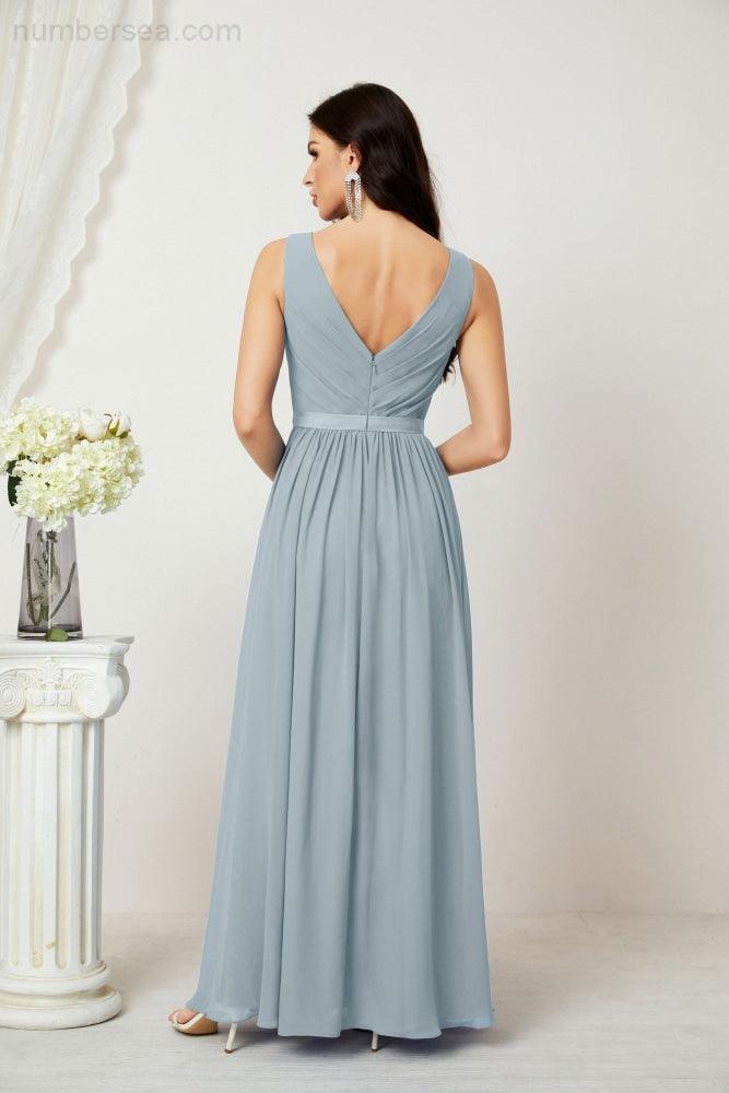 Women's Chiffon Long Bridesmaid Dresses A line Sleeveless Formal Prom Gown for Evening Party Homecoming Dresses 2808-numbersea