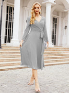 Bridesmaid Dress V-Back Waist Belt Mother of the Bride Wedding Guest 28031-numbersea