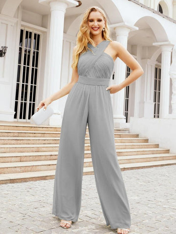 Numbersea Crisscross Neck Jumpsuit Formal Evening Dress Long Bridesmaid Dresses Bell-bottomed Pants 28033-numbersea