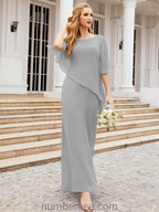 Numbersea Formal Party Gown Dress Long Chiffon Mother Of The Bride Dresses With Ruffle Cape 28026