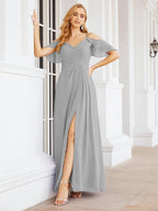 Numbersea Cold Shoulder Long Bridesmaid Dresses Side Slit Formal Prom Gowns Party Wedding 28070-numbersea