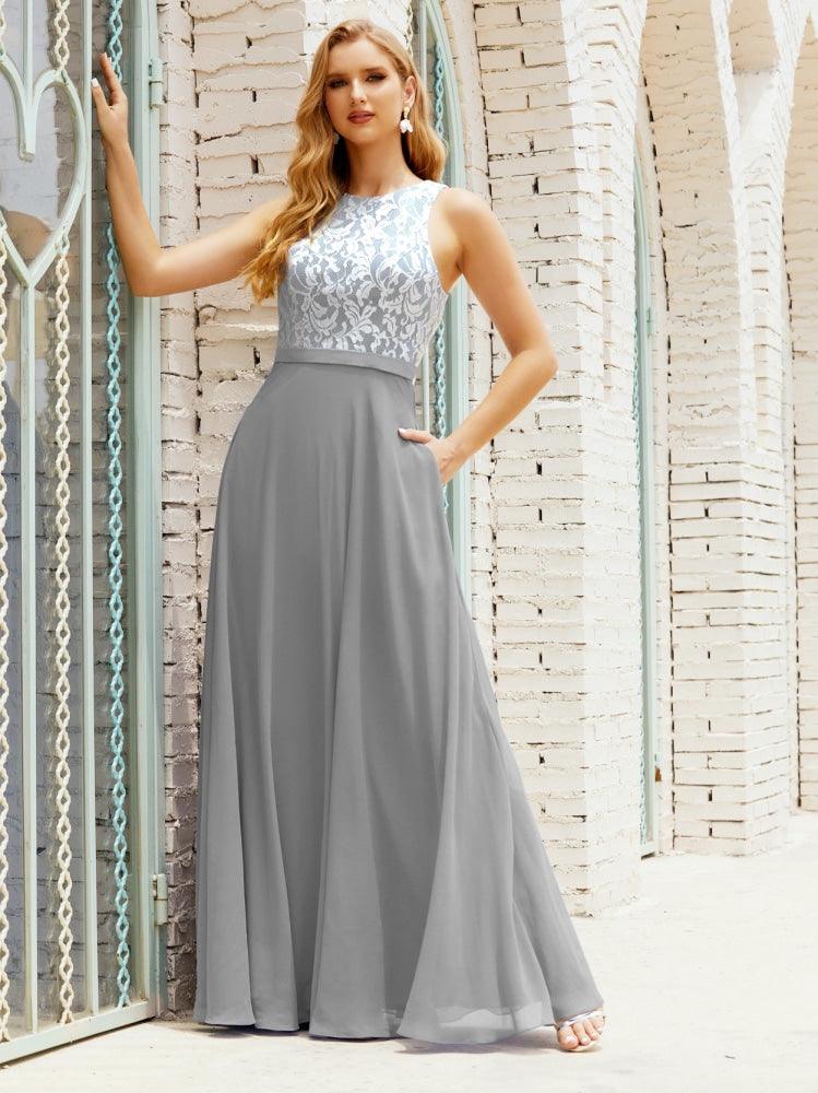 Lace Bridesmaid Dress Floor Length Evening Gowns with Pockets 28017-numbersea