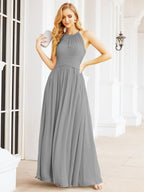 Numbersea Sleeveless Bridesmaid Dresses Long Prom Gown Zipper with Keyhole Back 28056-numbersea