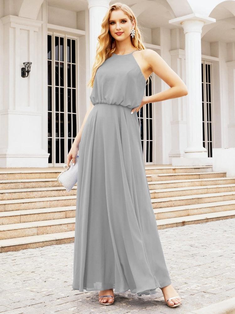 Numbersea Halter Long Bridesmaid Dresses Formal A line Juniors Dress 28029-numbersea