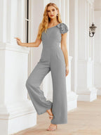 Numbersea Womens One Shoulder Chiffon Long Jumpsuit Formal Evening Dress Bridesmaid Dresses Pants