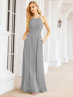 Numbersea Halter Bridesmaid Dresses with Pockets Sleeveless Formal Evening Party Prom Gowns 28055-numbersea