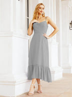 Numbersea Women Strap Chiffon Bridesmaid Dress Ankle Length Sleeveless Blackless Ruffle A Line