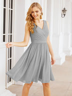 Numbersea Homecoming Dresses Knee Length Skirt V Back 28062 Grey