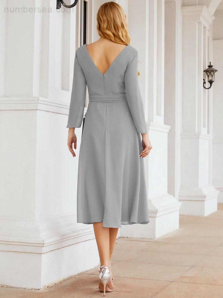 Bridesmaid Dress V-Back Waist Belt Mother of the Bride Wedding Guest 28031-numbersea