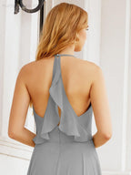 Numbersea Halter Chiffon Bridesmaid Dresses Wedding Appare Sleeveless Formal Prom Dress with Ruffled Back 28035-numbersea