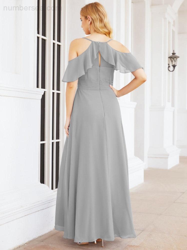 Numbersea Cold Shoulder Long Bridesmaid Dresses Side Slit Formal Prom Gowns Party Wedding 28070-numbersea