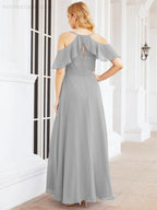 Numbersea Cold Shoulder Long Bridesmaid Dresses Side Slit Formal Prom Gowns Party Wedding 28070-numbersea