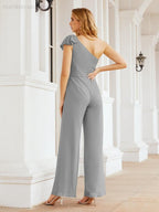 Numbersea Womens One Shoulder Chiffon Long Jumpsuit Formal Evening Dress Bridesmaid Dresses Pants