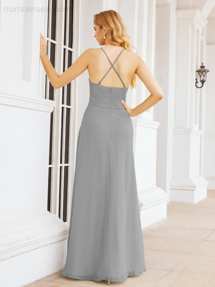 Numbersea Halter Bridesmaid Dresses with Pockets Sleeveless Formal Evening Party Prom Gowns 28055-numbersea