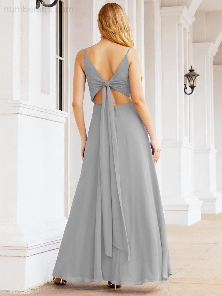 Numbersea Spaghetti Strap Bridesmaid Dresses V Neck Butterfly Back Fromal Evening Party Prom Gown 28036-numbersea