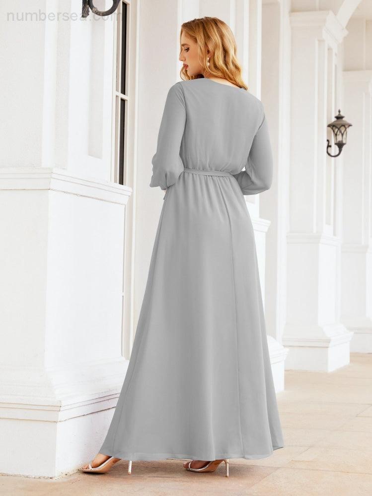 Numbersea Women's Chiffon Bridesmaid Dress A line Long Sleeves Formal Evening Prom Gown for Wedding Guest 28032-numbersea