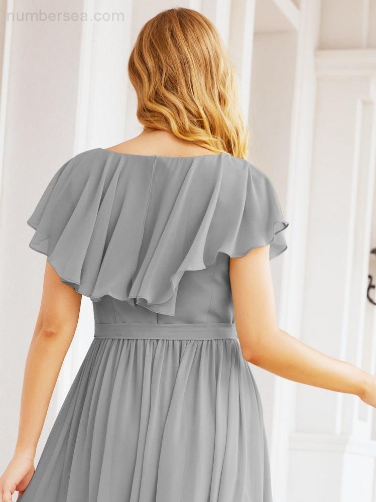 Bridesmaid Dresses with Flutter Sleeves Formal Evening Party Prom Gowns 28044-numbersea