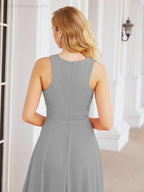 Numbersea Ladies Sleeveless Round Neck Chiffon Beaded and Floor Length Bridesmaid Dress Party Wedding Prom Evening Dress 28076 - numbersea