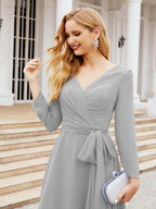 Bridesmaid Dress V-Back Waist Belt Mother of the Bride Wedding Guest 28031-numbersea