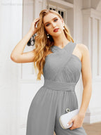 Numbersea Crisscross Neck Jumpsuit Formal Evening Dress Long Bridesmaid Dresses Bell-bottomed Pants 28033-numbersea