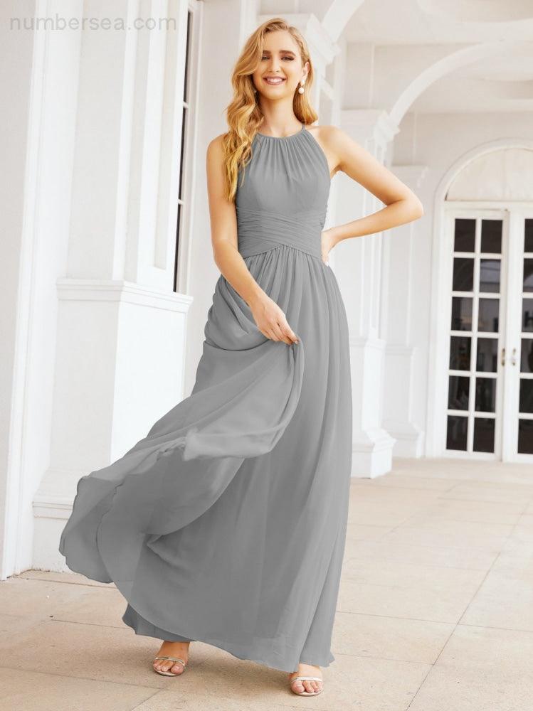 Numbersea Sleeveless Bridesmaid Dresses Long Prom Gown Zipper with Keyhole Back 28056-numbersea