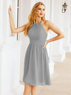 Numbersea Neckholder-Brautjungfernkleid aus Chiffon, kurz, ärmellos, formelles Partykleid, offener Rücken, 28023