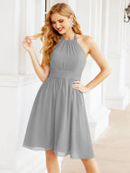 Numbersea Neckholder-Brautjungfernkleid aus Chiffon, kurz, ärmellos, formelles Partykleid, offener Rücken, 28023