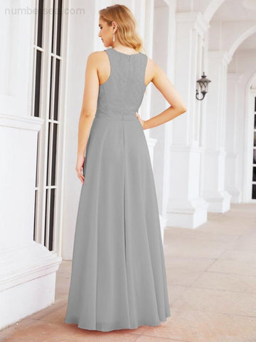 Numbersea Ladies Sleeveless Round Neck Chiffon Beaded and Floor Length Bridesmaid Dress Party Wedding Prom Evening Dress 28076 - numbersea